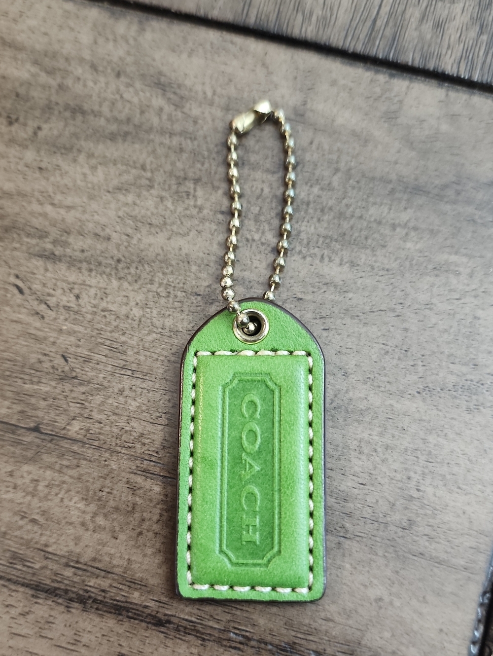 Coach Bright Green Leather Hang Tag with Contrast Stitching With Gold Chain